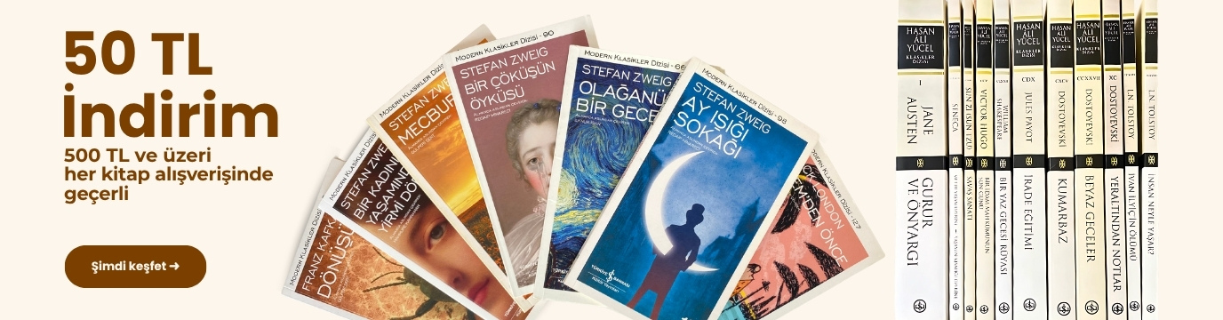 500 TL ve üzeri her kitap alışverişinde geçerli 50 TL indirim kampanyası afişi